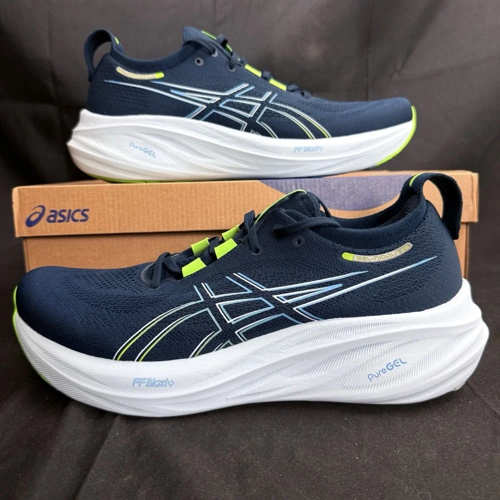 ASICS Gel-Nimbus 26 Men's 11.5 French Blue Electric Lime Running Shoes 1011B794